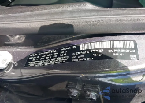 2023 Alfa Romeo Giulia Ti Rwd from USA, damaged, VIN ZARFAMBN1P7671157